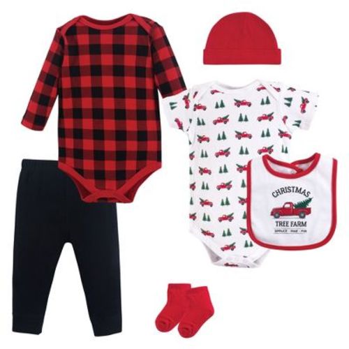 Hudson Baby Infant Boy Cotton Layette Set, Christmas Tree, 3-6 Months
