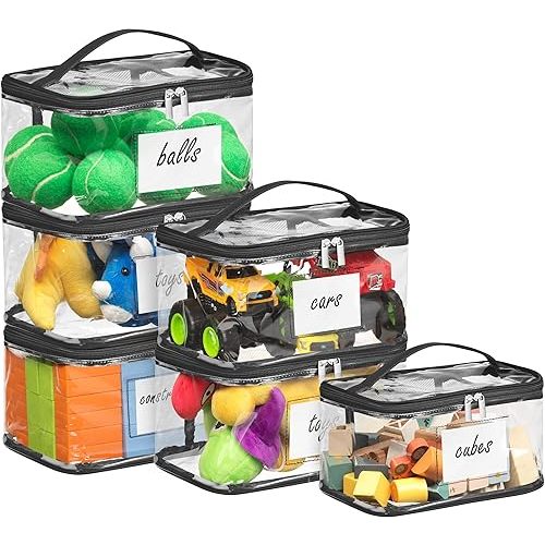 Clear Storage Bags, 6 Pack - Zippered Small Organizers For Toys, Puzzles, Blocks, Craft Supplies, Durable Puzzle Zipper Case Containers for Organizing, Travel, Seasonal, Kids Room Bag Organizer