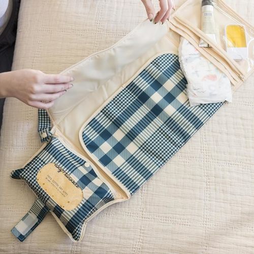 Tiny Twinkle Portable Diaper Changing Pad | Waterproof, Wipeable & Compact Baby Changing Pad for Travel | Smart Wipes Pocket & Organized Storage| Newborn Shower Gift (Gingham)