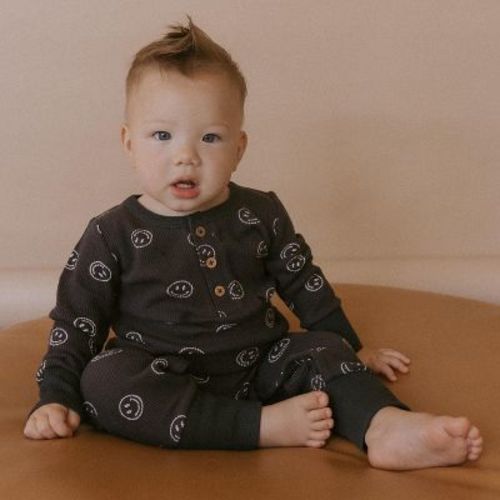 Organic Button Romper - Happy Face
