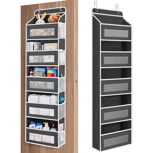 JARLINK Over The Door Organizer Storage, 5 Shelf Hanging Door Organizer with 5 Large Capacity Pockets, Anti Tilt 44 lb Load Behind Door Storage for Bedroom, Bathroom, Pantry, Nursery, (Grey)