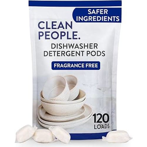 Clean People Dishwasher Pods - Cuts Grease & Rinses Sparkling Clean - Residue-Free - Phosphate Free Dishwashing Pods - Fragrance Free, 120 Pack
