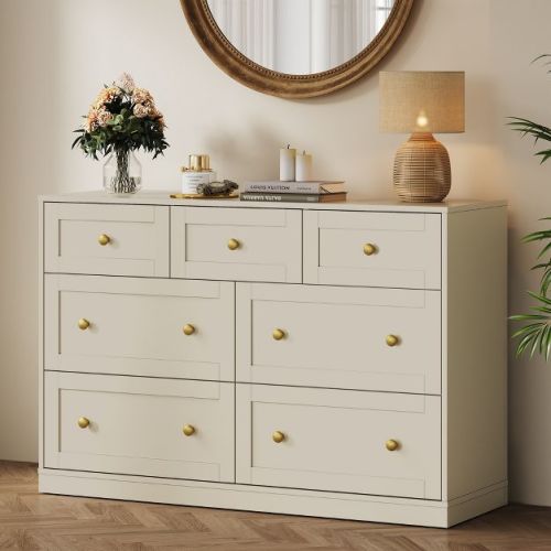 Heynemo 7-Drawer Dresser – Large Storage Chest for Bedroom, Beige