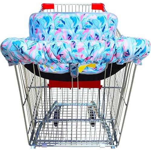 2-in-1 Shopping Cart and High Chair Cover-Grocery Cart Cover for Babies Toddlers Infants Resturant Highchair Cover-Padded Folds to Portable Pouch for Baby Boy Girl (Plants)