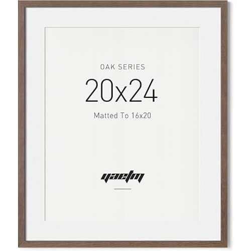 Yaetm 20x24 Picture Frame Matted to 16x20 - Brown Walnut, Solid Wood 20 x 24 Frame for Poster & Art Print, Lightweight, Horizontal and Vertical Wall Hanging for Photo Gallery (Single, Walnut)