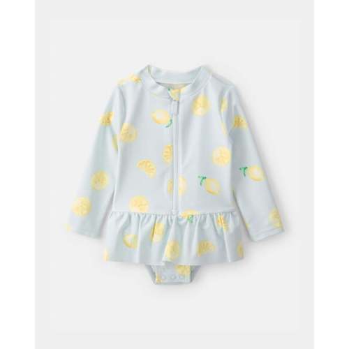 Baby Girl 1-Piece Lemon Rashguard Swimsuit - Blue | Carter's