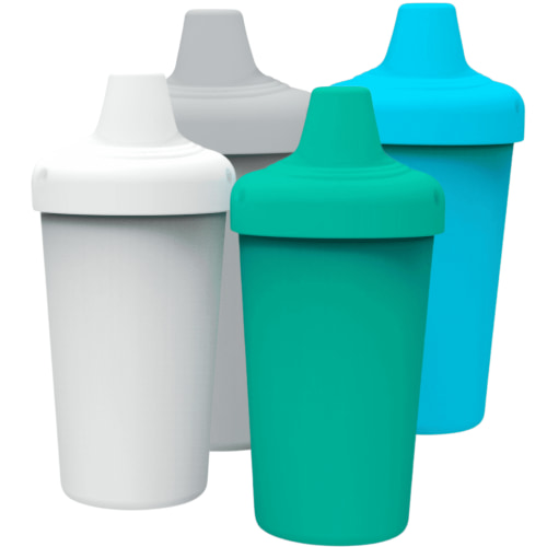 Spill Proof Sippy Cups for Toddlers 1-3 Years - Bite Resistant & BPA Free Training Toddler Cups for Boys & Girls, 10 Oz, 4 Pack Set - Neutral Blue