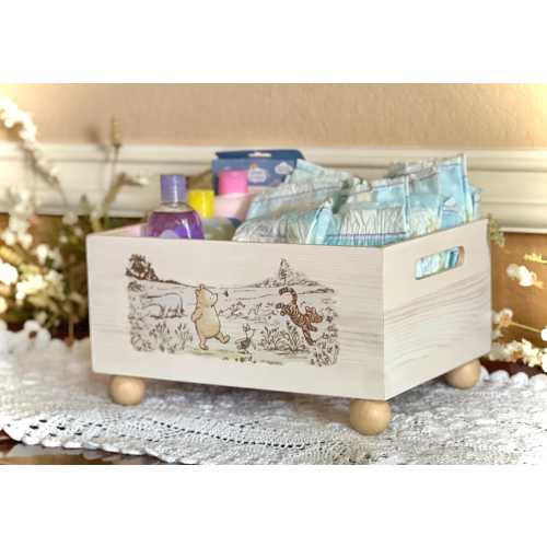 Winnie The Pooh Nursery Crate: Whitewashed Wood Diaper Storage