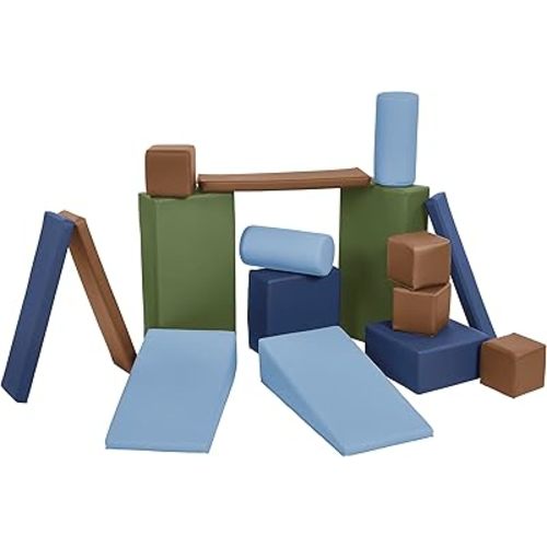 ECR4Kids SoftZone Soft Builder Blocks, Foam Shapes, Earthtone, 16-Piece