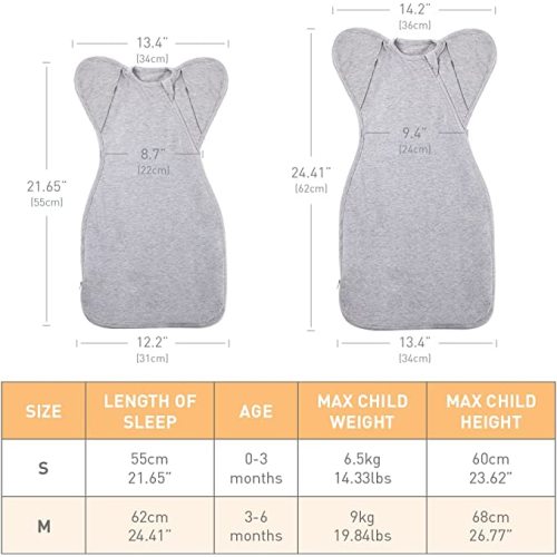 Knirose Swaddle Blanket Sleep Sack with Arms Up Design Help Baby Self-Soothing, Transitions to Arms-Free Wearable Sleeping Bag for Newborn Baby Snug Fit Calms Startle Reflex Dramatically Better Sleep - Grey - M ( 3-6 Months )