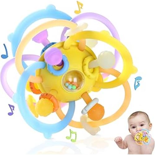 Orzbow Sensory Teething Toys for Babies, Baby Montessori Toys 3-6-12-18 Months, Infant Teethers Relief Chew Toys, Silicone Baby Rattle Toys - Early Development Toy for Toddlers, BPA Free, Yellow