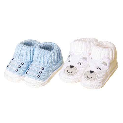 Baby Booties Newborn Infant Hand Crochet Knit Cotton Shoes Booties First Walking Slippers Indoor House Shoes for Baby 2 Pairs