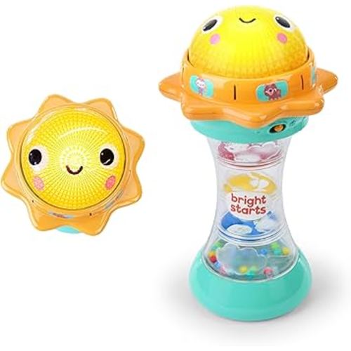 Bright Starts Just for Sun Flashlight Toy with Animal Sounds, Rainstick Rattle Beads and Mirror, Unisex Toy for Ages 6 Months+