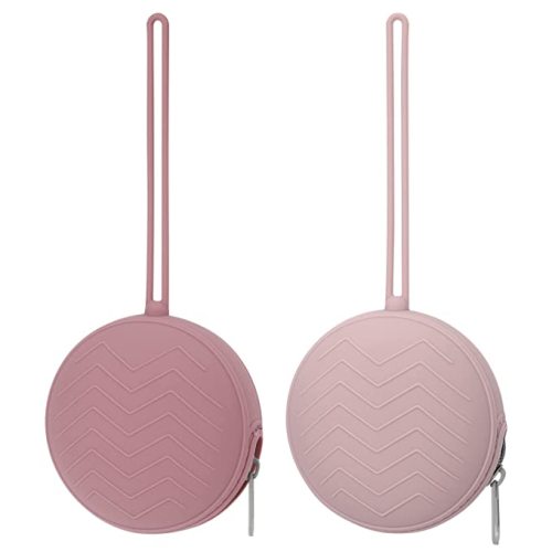 2 Pack Silicone Pacifier Holder Case, BPA Free Newborn Baby Pouch for Boys & Girls, Portable Container (Powder Rose, Dusty Lilac)