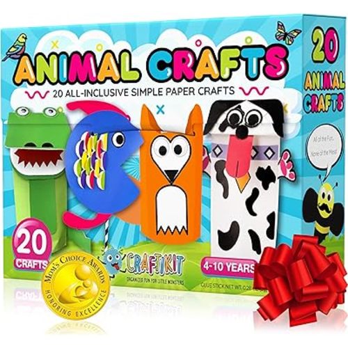 Craftikit® 20 Award-Winning Animal Toddler Arts and Crafts for Kids Ages 3-10 Years, All-Inclusive Animal Craft Kits, Fun Toddler Craft Box for Girls, Boys in Preschool