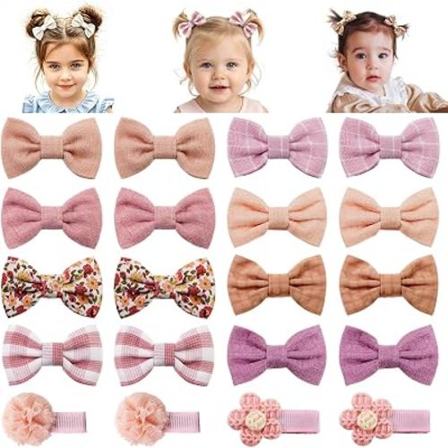 20 Pack Baby Girl Hair Clips Set, Pink Floral Print Hair Bows Barrettes