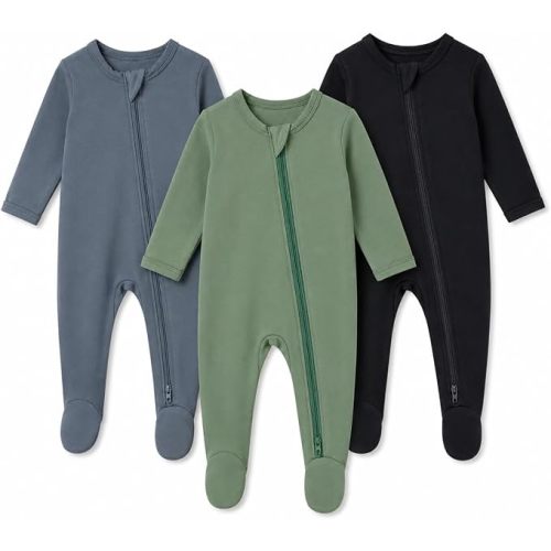 GUISBY Baby Footed Rayon of Bamboo Pajamas 2-Way Zipper | Soft Rayon of Bamboo Sleepwear, 2-Way Zipper, Mitten Cuffs, Breathable Comfort, Baby Gift