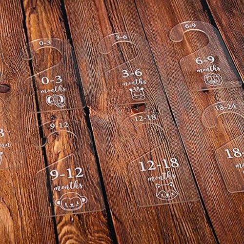 Whaline 7 Pcs Baby Closet Size Dividers Animal Clear Acrylic Hanger Clothes Organizers Newborn to 24 Month Thicken Infant Wardrobe Separators for Home Nursery Baby Clothes