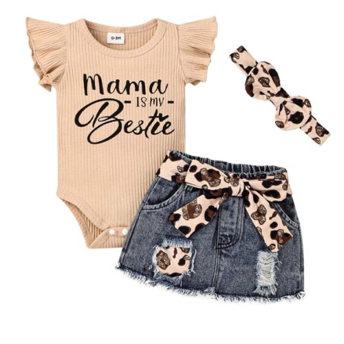 Baby Girl Clothes Newborn Romper Ruffle Sleeve Short Jeans Skirt with Headband Infant Outfits Set 0-18 Months