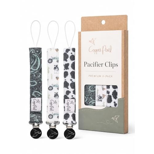 Copper Pearl 3-Pack Pacifier Holders: Premium Knit Binky Clips for Baby Girls and Boys - Stylish Stainless Steel Design for Secure No-Drop Attachment - Jo