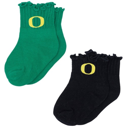 Infant ZooZatz Green/Black Oregon Ducks Two-Pack Lettuce Hem Tri-Blend Socks