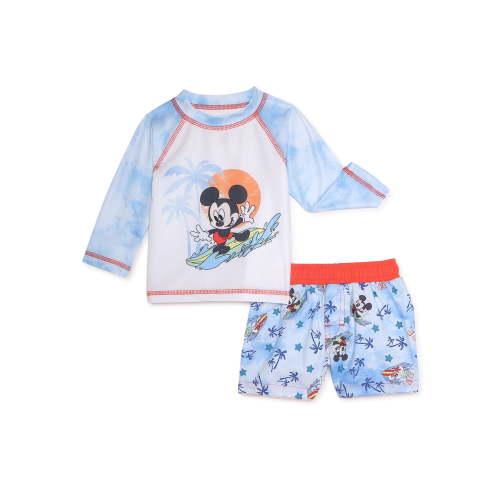 Mickey Mouse Baby Boy Swim Rash Guard Set, 2-Piece, Sizes 0-12M