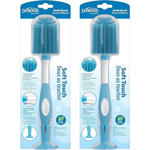 Dr. Brown's Soft Touch No Scratch Baby Bottle Cleaning Brush Nipple Cleaner with Stand and Storage Clip, BPA Free, Blue 1-Pack