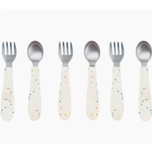Stainless Steel & Silicone Toddler Utensils – Set of 6 (3 Forks + 3 Spoons)