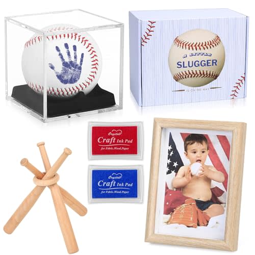 sussie daddy Baby Handprint & Footprint Kit with Photo Frame, Baseball Stand & Display Case – Perfect Newborn Keepsake, Baseball Baby Shower Gifts New Dad First Parent's Father's Day Gift