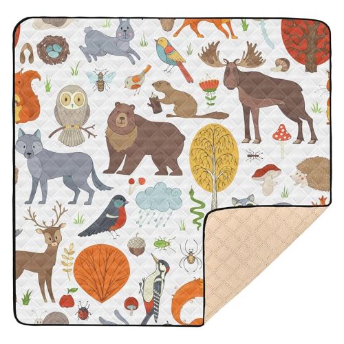 Woodland Animal White Baby Playmat Washable Playroom Crawling Mat Non-Slip Play Mats for Floor 50x50 Mat