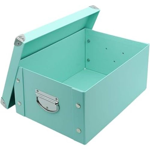 GUOZI Collapsible Storage Box, Decorative Memory Box with Lid & Metal Reinforced Corners, Cardboard File Bin with Handles, Organizer Gift Box for Keepsake Toy Photos Office Nursery Wardrobe Bookshelf