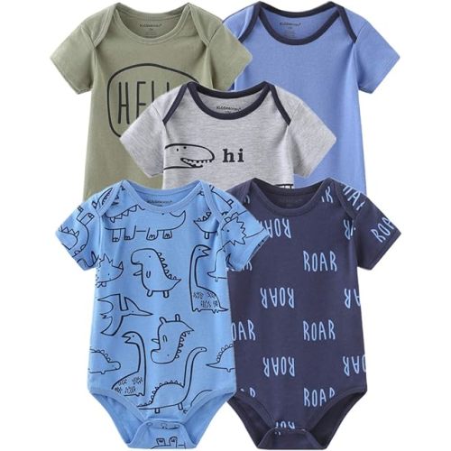 Kiddiezoom Newborn Baby Unisex Cotton One-Piece Bodysuits Baby Gift 5-Pack Baby Clothes