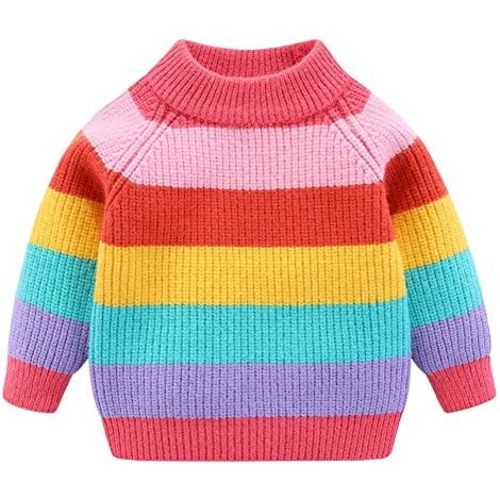 Mud Kingdom Girls Boys Sweaters Rainbow Stripes Crewneck Knit Pullover Fall 2-9 Years