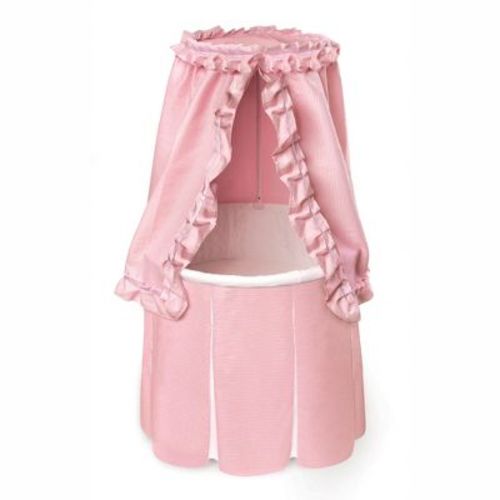 Badger Basket Empress Round Baby Bassinet with Canopy - Pink Bedding with White Pleats