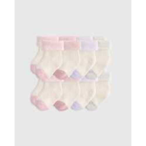 Organic Cotton Fold Over Socks 8-Pack - Baby in White/Grey