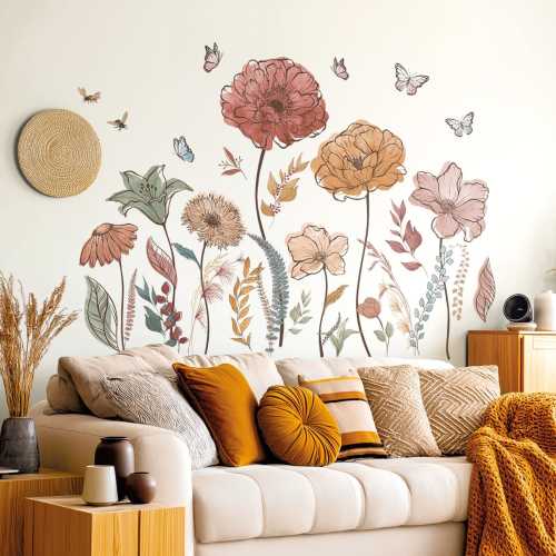 DECOWALL Wildflower Wall Art Prints – Boho Floral Meadow Stickers for Bedroom Living Room or Nursery Decor (SG2-2420)