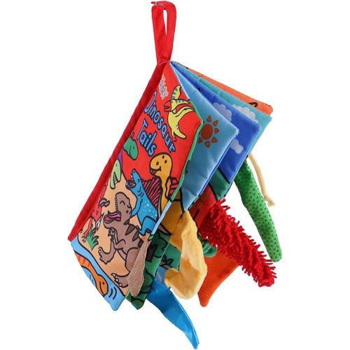 Jollybaby Baby Books 0-6 Months, Touch and Feel Crinkle Soft Cloth Books for Infants Babies, Toddler Early Educational Interactive Stroller Sensory Toys, Baby Girl & Boy Gift(Dinosaur Tails)