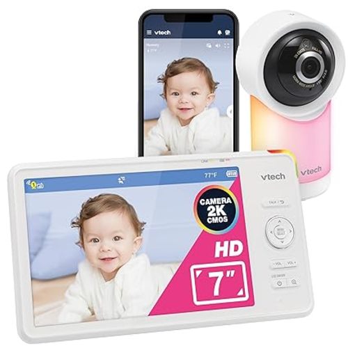 VTech RM7764-2HD Smart WiFi Baby Monitor with 2 Cameras, 1080p HD Video, 360° Pan & Tilt, 10x Zoom, 7" HD Parent Unit, Night Vision, Soothing Sounds, 2-Way Talk, Temperature & Motion Detection