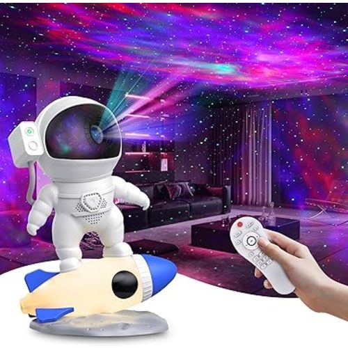 FlyEagle Astronaut Galaxy Projector, Star Nebula Projectors with Rocket Lamp, Night Lights LED Star Projector for Bedroom, Remote Control, White Noises, Bluetooth Speaker for Bedroom