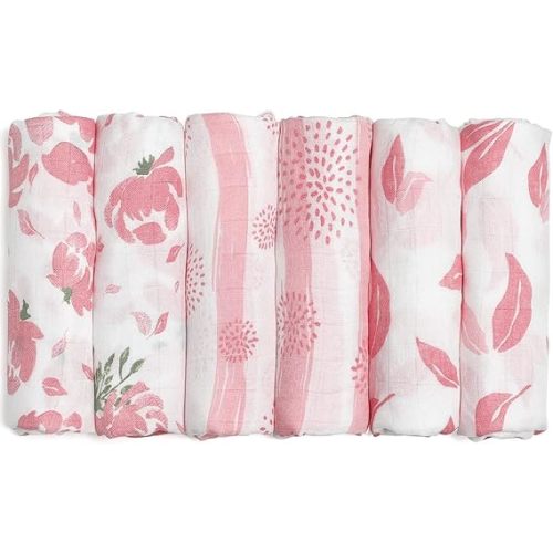 GLLQUEN BABY Receiving Blanket Boy Cotton Muslin Swaddle Blankets Girl Newborn Squares Breathable & Soft Thin Baby Blankets Cloths Double Absorbent Infant Swaddling Wrap - 6 Pack (Flower)