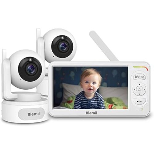 Blemil 6" Baby Monitor with 2 Cameras and Audio 7-Color RGB Night Light 30 Hours Battery Upgrade Split Screen Video Baby Monitor Remote Pan-Tilt-Zoom 178°Wide-Angle 150 Languages