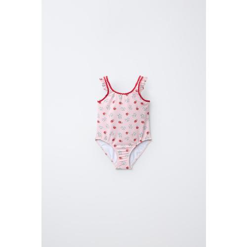 1-6 YEARS/ STRAWBERRY TRIM SWIMSUIT - Pink | ZARA United States