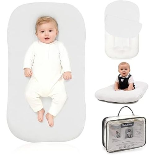 Baby Lounger - Snuggle Cozy Me Infant Lounger for Newborns | Breathable & Soft, Portable Awake-Time Pad, Essential Baby Gift- White (Lounger Cover Included)