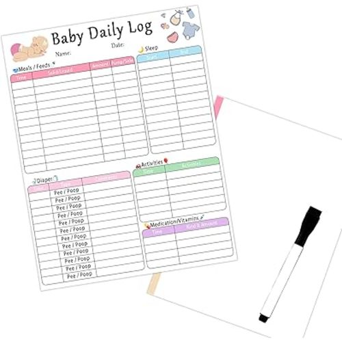 Newborn Baby Log Tracker with Whiteboard Reusable Feeding Chart Magent Diaper Change Log Sleep And Naps Tracker Daily Activities Chart for New Parents Nanny Babysitter Baby Care Sleep Tracking(Dry Erase)