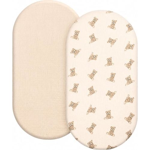 Organic Baby Bassinet Sheets 2 Pack 33”x17” 100% Muslin Cotton for Baby Girl Boy, Soft Fitted Mattress Pad Cover Compatible with Halo BassiNest Swivel Sleeper, Graco, Baby Delight, Chicco, Angelbliss