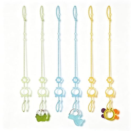 Toy Straps for Baby, 6pcs Adjustable Toy Holder for Stroller Accessories, Silicone Baby Tether Pacifier Clip, No Throw Baby Travel Essential Leash for High Chair, Car Seat, Baby Toy Clips