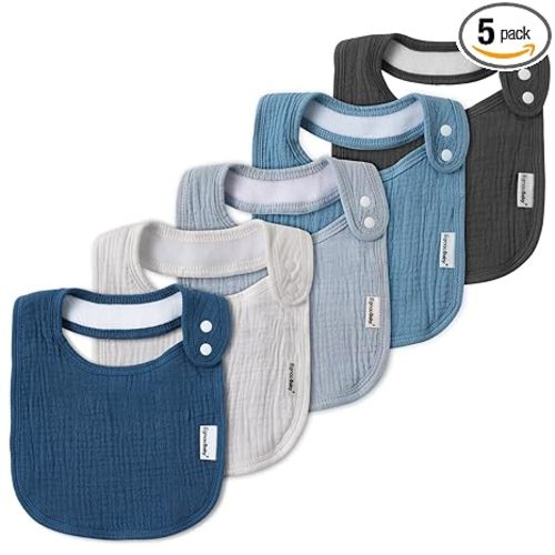 Muslin Bibs for Baby Boys Girls,Organic Muslin Baby Bib for Drooling and Teething,Soft Bandana Drool Bibs 5 Pack