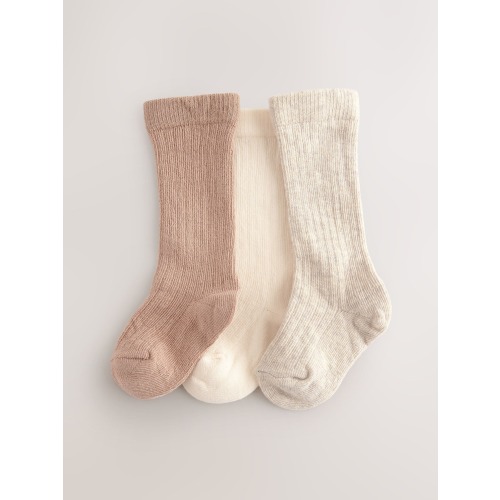 Neutral Rib Knee High Baby Socks 3 Pack (0mths-2yrs)