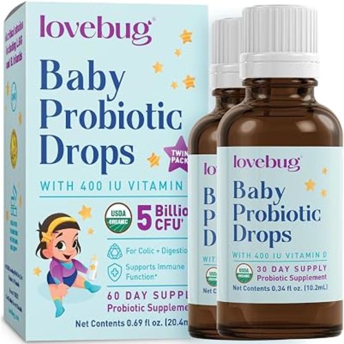 LOVEBUG Award Winning USDA Organic Probiotic for Infants & Babies 0-12 Months | Helps w/Colic, Reflux, Diarrhea, Constipation & Gas | Multi-Strain 5 Billion CFU | Liquid Drops (60 Days Supply) - 20ml
