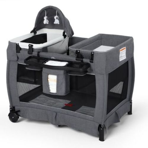 TODECARE 4 in 1 Baby Bassinet, Pack and Play, Convertible Bedside Crib Sleeper, Diaper Changer, Folded Portable Crib with Mattress and Mosquito Net